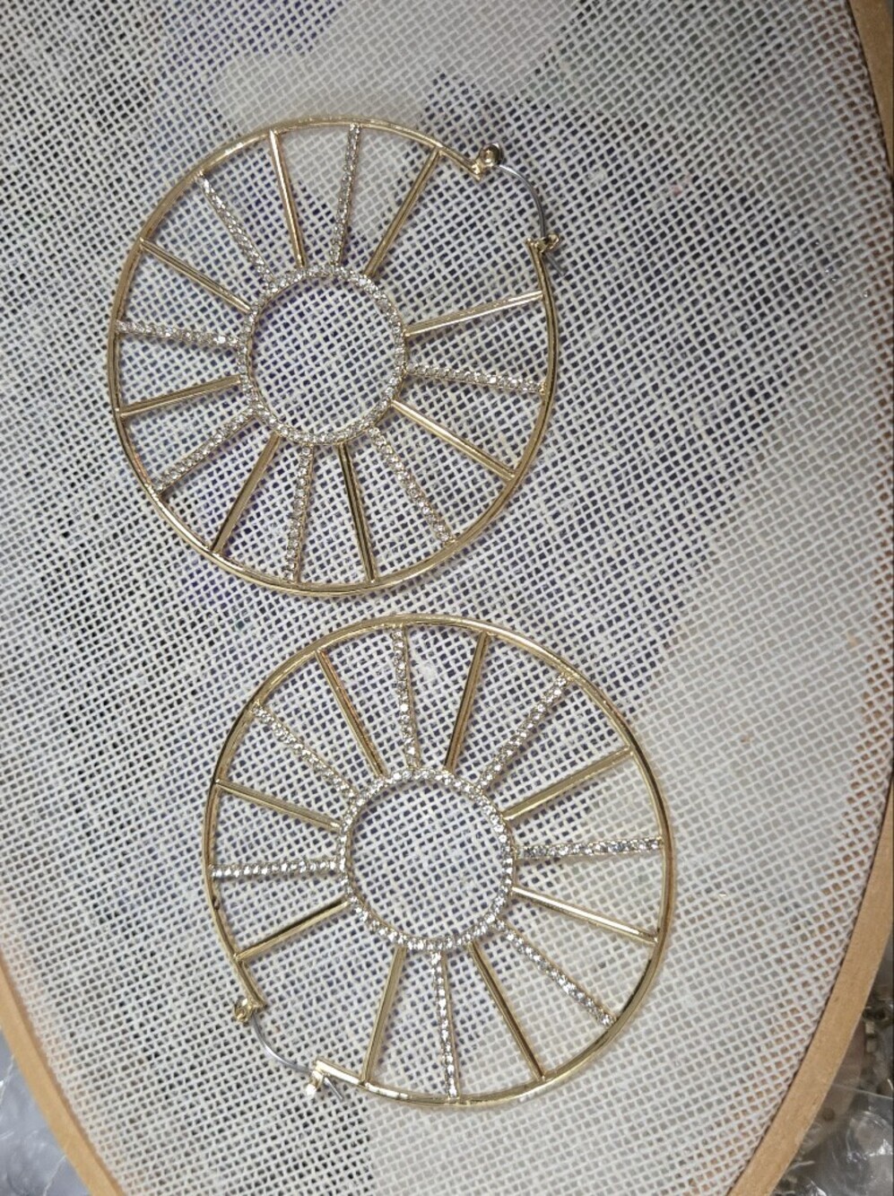 Fashion Jewelry Gold Hoop Sunburst Earrings with Crystal Accents - Picture 10 of 16